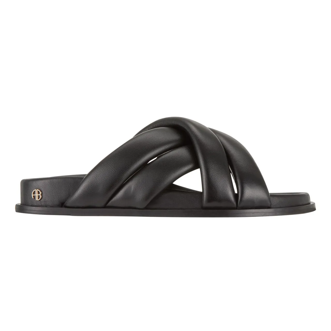 ANINE BING Lizzie Leather Cross-Strap Slides - Black