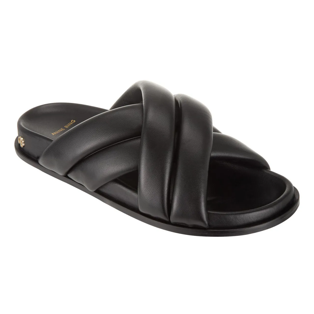 ANINE BING Lizzie Leather Cross-Strap Slides - Black