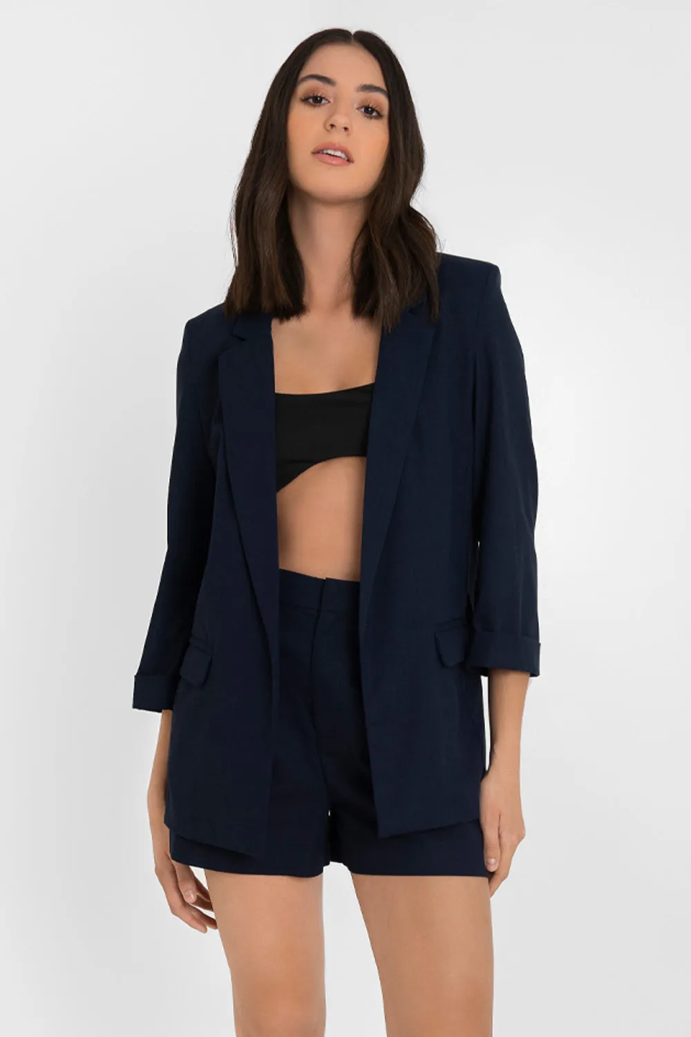 Blazer abierto fit recto con solapa