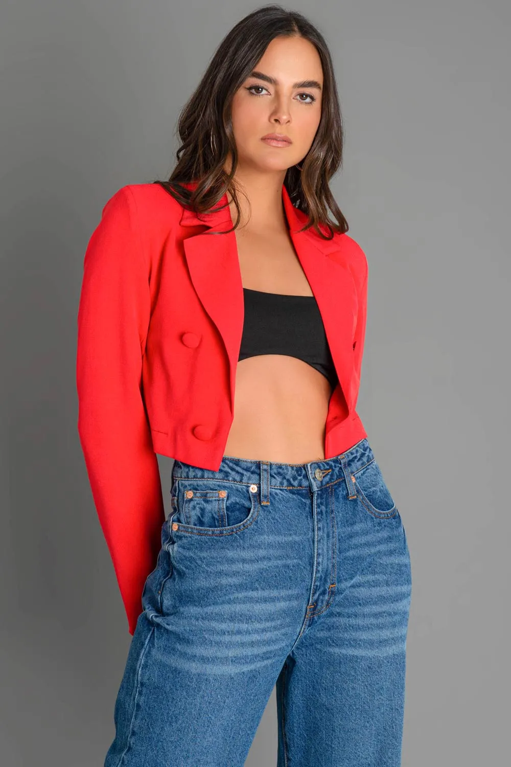 Blazer cropped manga larga botones