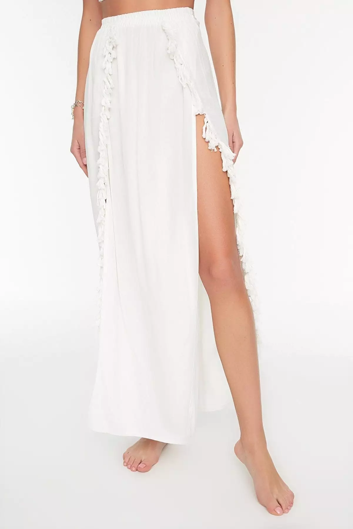 Cotton Double Slit White Skirt