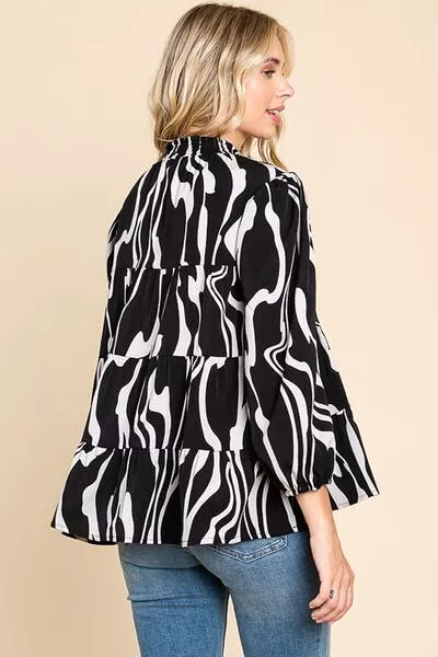 Culture Code Printed Smock Neck Tiered Blouse