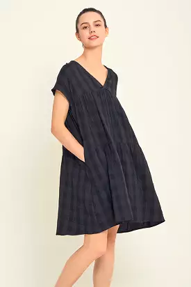 GRADE AND GATHER LOOSE BOXY GINGHAM GAUZE DRESS