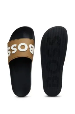 Italian-made slides with raised logo