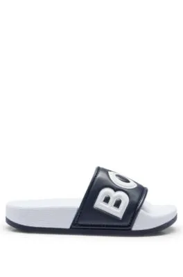 Kids' color-blocked slides with contrast logo