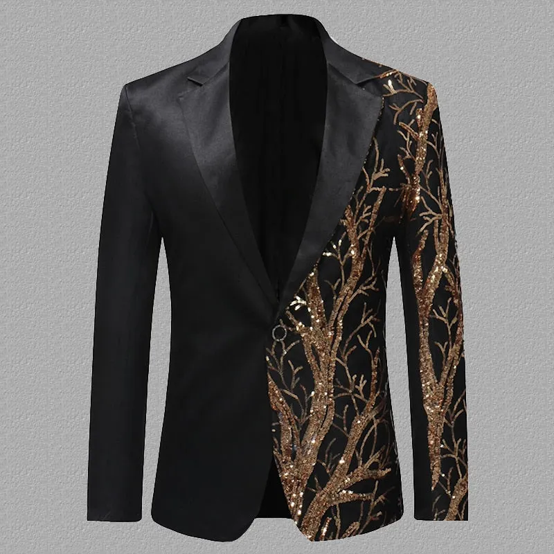 Men's Casual Shiny Glitter Sequin Single Button Slim Fit Party Blazer