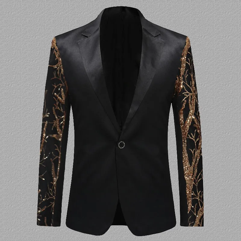 Men's Casual Shiny Glitter Sequin Single Button Slim Fit Party Blazer