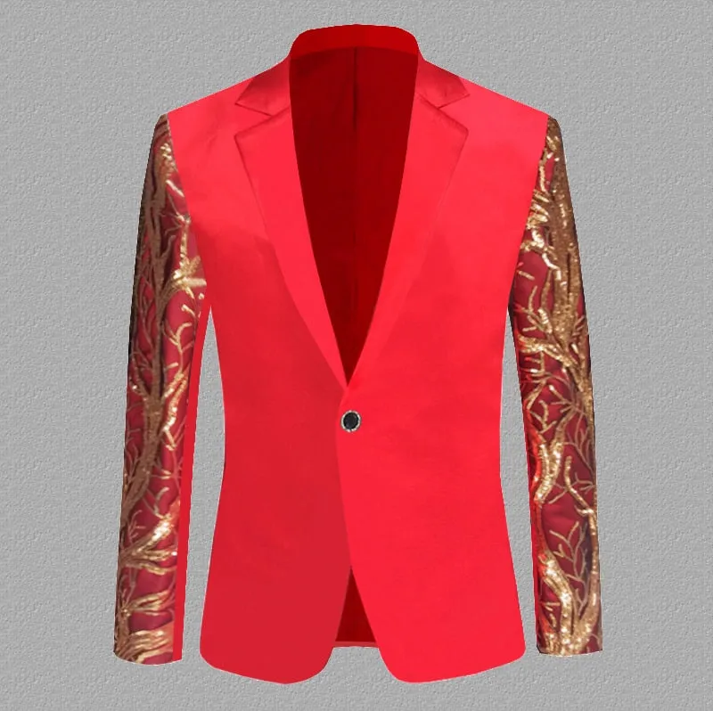 Men's Casual Shiny Glitter Sequin Single Button Slim Fit Party Blazer