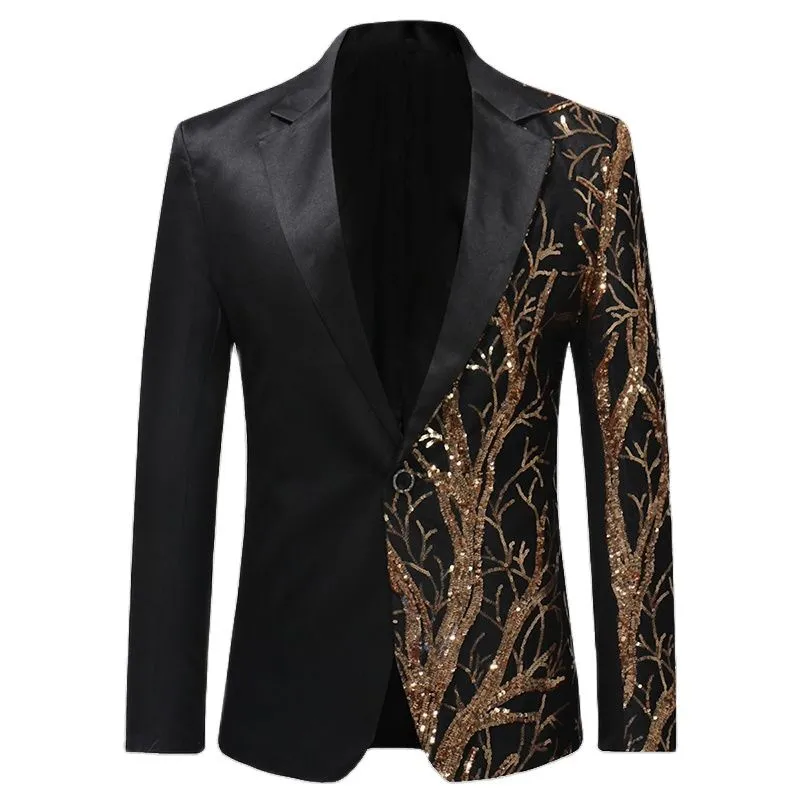 Men's Casual Shiny Glitter Sequin Single Button Slim Fit Party Blazer