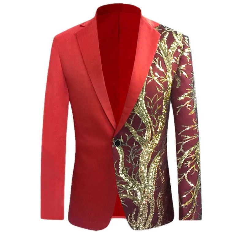 Men's Casual Shiny Glitter Sequin Single Button Slim Fit Party Blazer