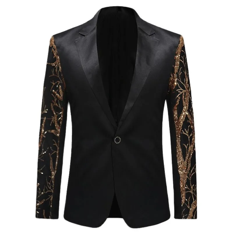 Men's Casual Shiny Glitter Sequin Single Button Slim Fit Party Blazer