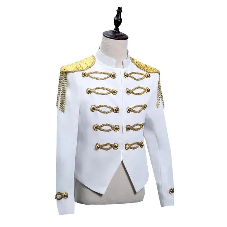 Men's White Steampunk Gothic Military Marching Band Drummer Blazer