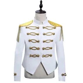 Men's White Steampunk Gothic Military Marching Band Drummer Blazer