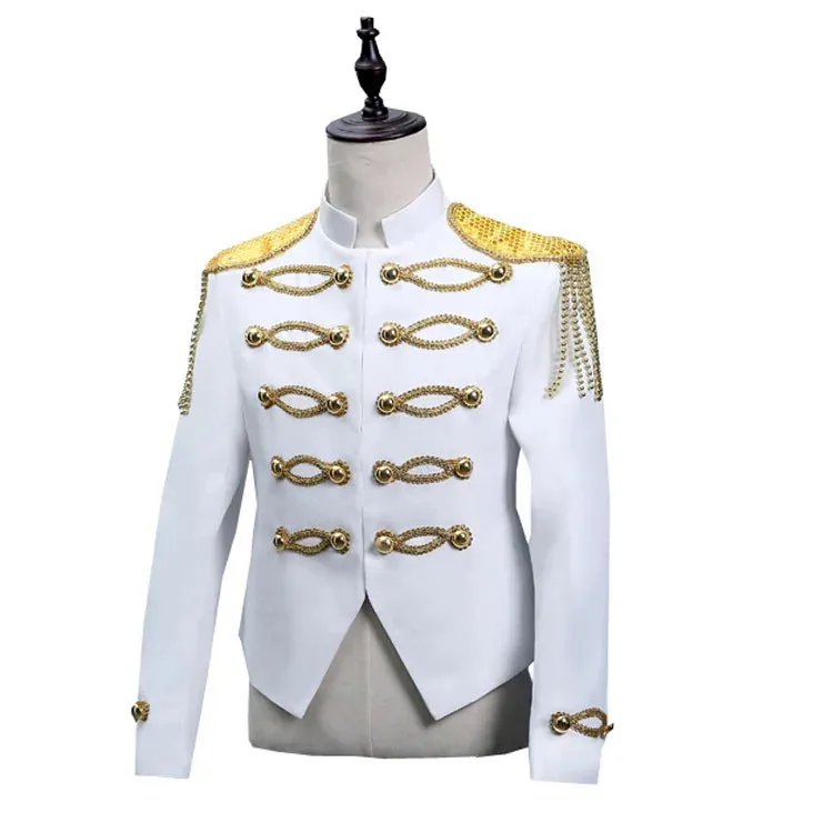 Men's White Steampunk Gothic Military Marching Band Drummer Blazer