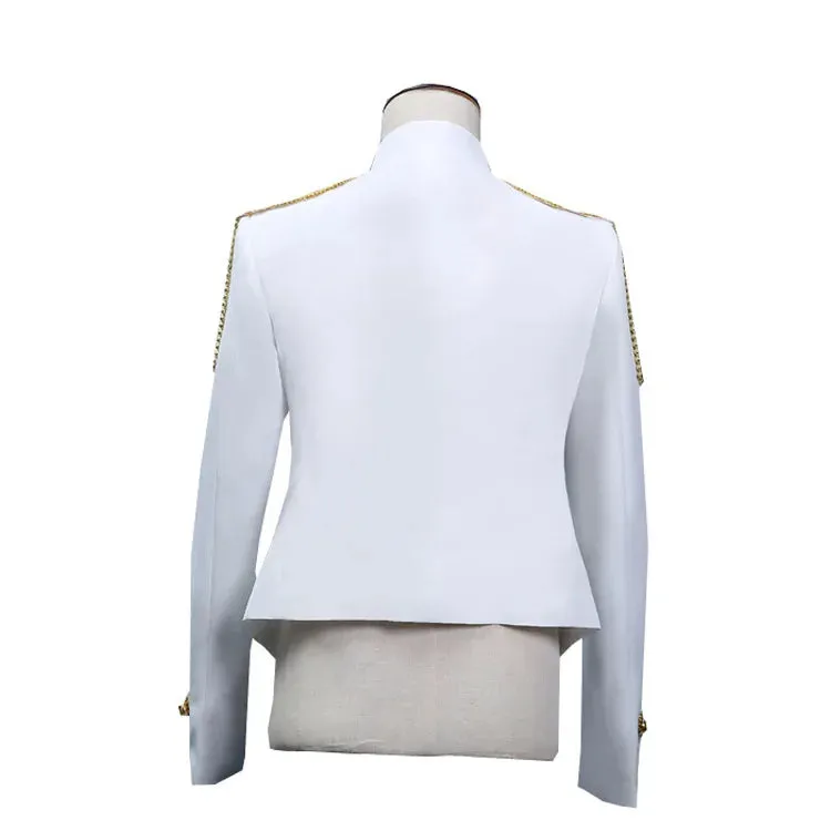 Men's White Steampunk Gothic Military Marching Band Drummer Blazer