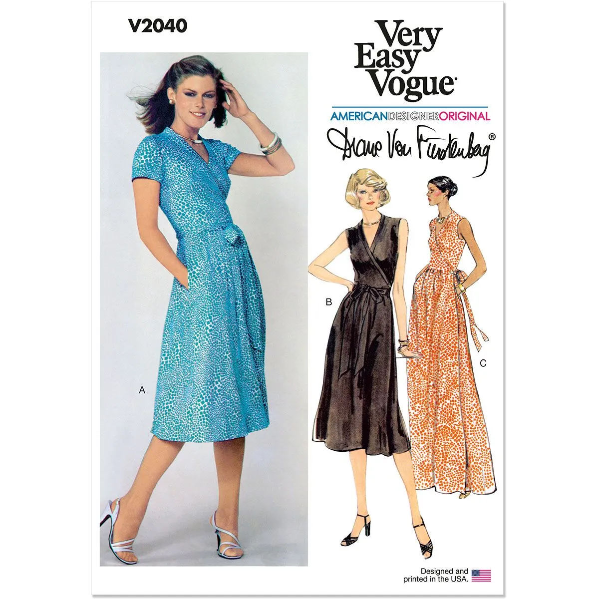 Misses Front Wrap Dresses Vogue Sewing Pattern 2040