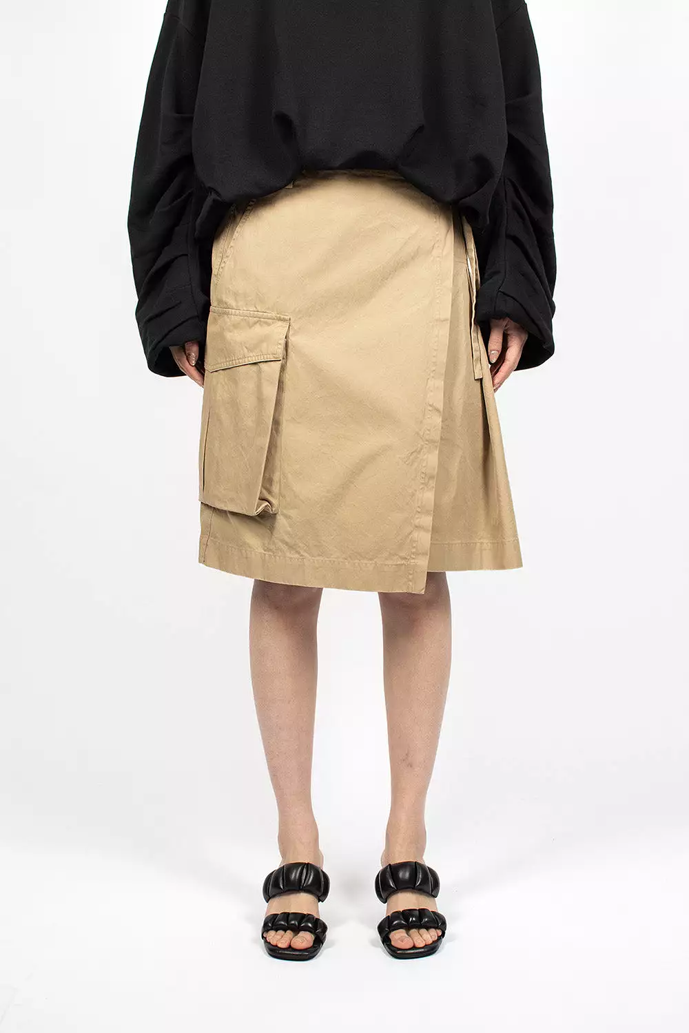 Pleated Wrap Skirt Beige