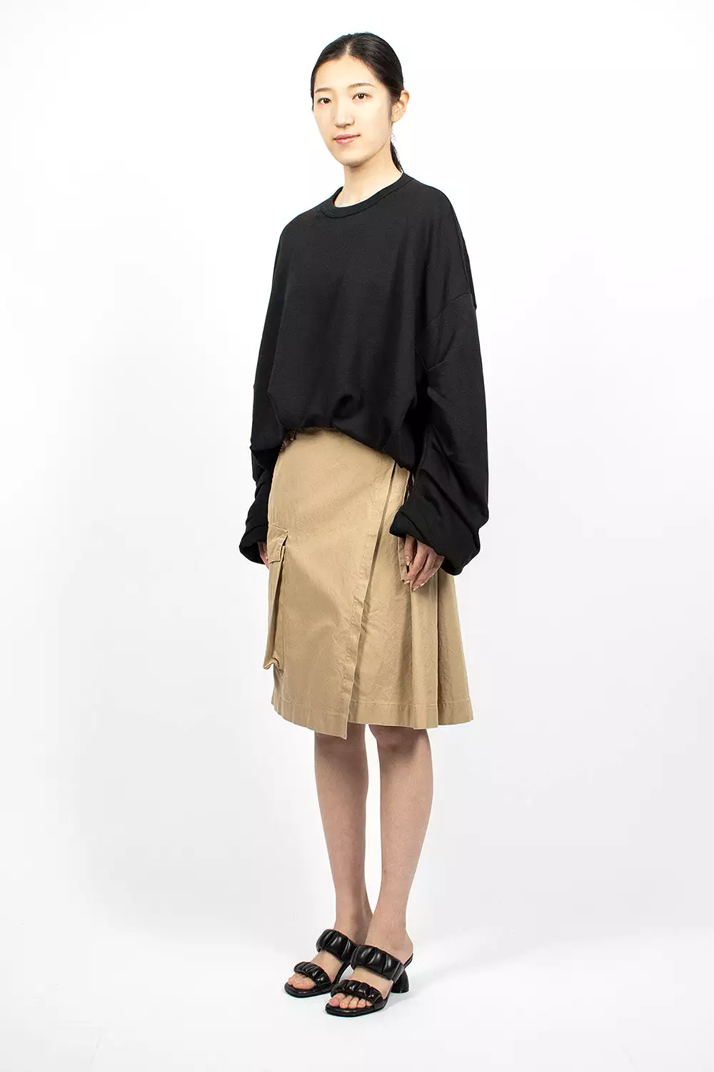 Pleated Wrap Skirt Beige