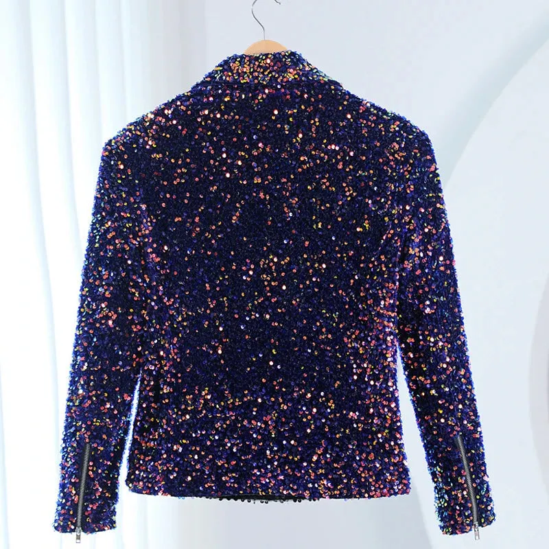 Shiny Glitter Sequined Multi Zipper Stage Prom Party Blazer for Men