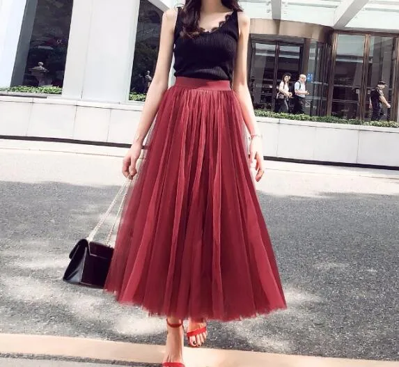 Wine Red Tulle Long Skirt, Women Tulle Skirts, Fashionable Women Skirts