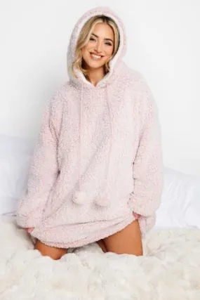 YOURS Curve Light Pink Teddy Drawstring Snuggle Hoodie